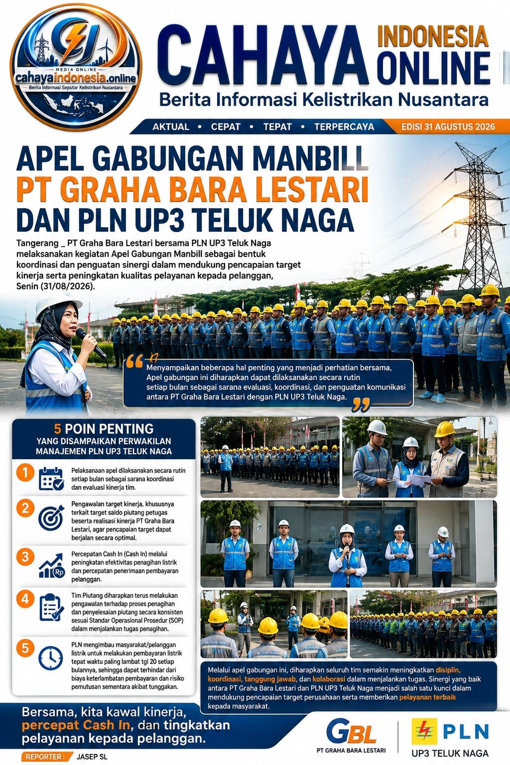 PEL GABUNGAN MANBILL PT GRAHA BARA LESTARI DAN PLN UP3 TELUK NAGA