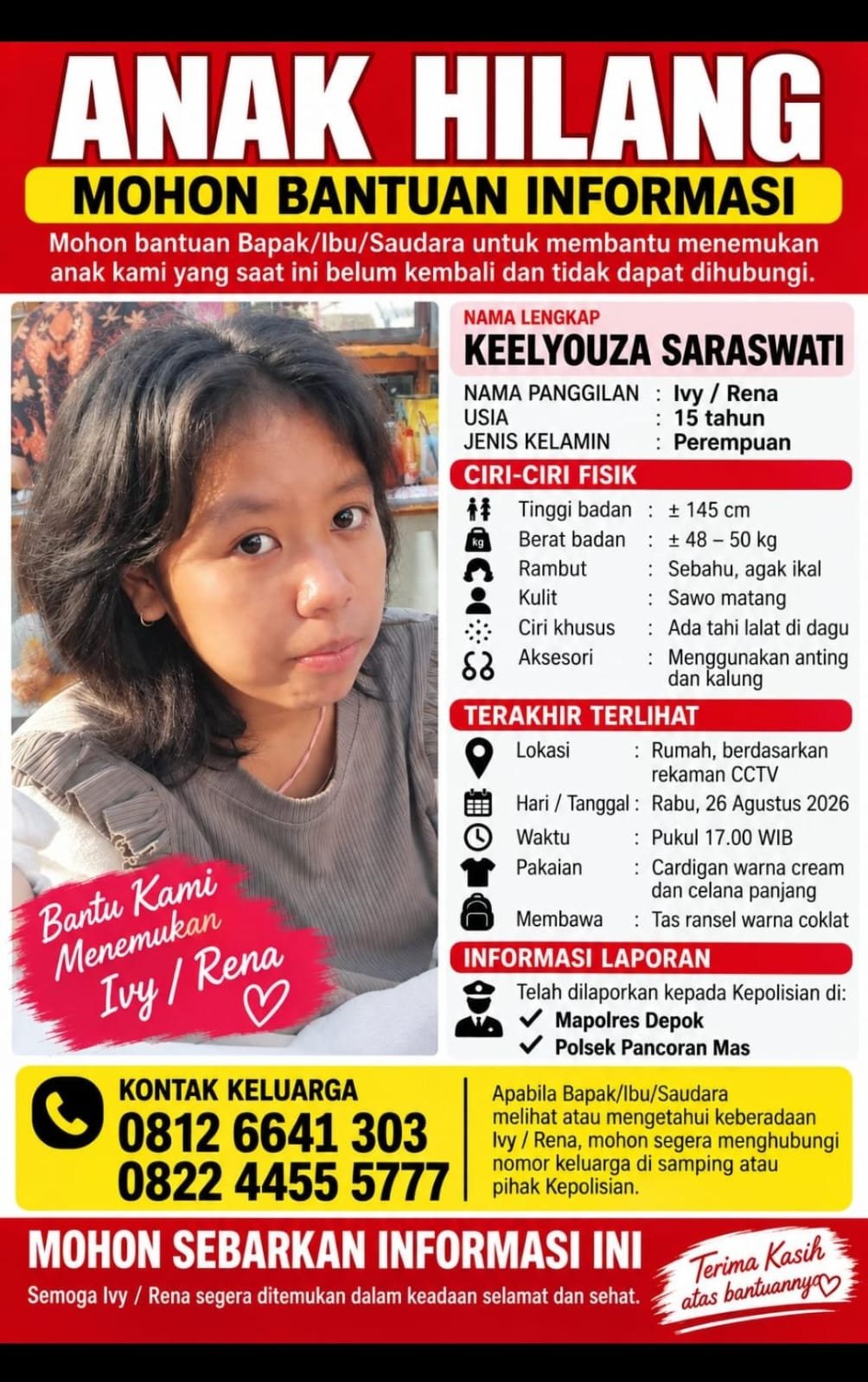 Orang Hilang ... !!!, Hubungi Kontak Dibawah Ini Jika Menemukannya